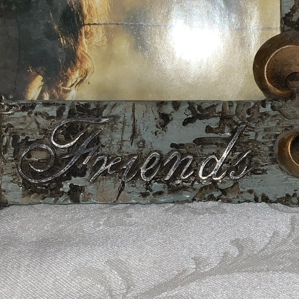 NEW Heavy Stone 6” x 4” “Friends” Silver & Gold Fleur De Lis Picture Frame